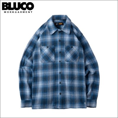 画像1: 【送料無料】BLUCO ブルコ OMBRE CHECK FLANNEL SHIRTS BLUE