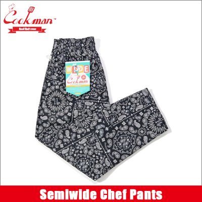 画像1: 【送料無料】COOKMAN クックマン Semiwide Chef パンツ Paisley BLACK