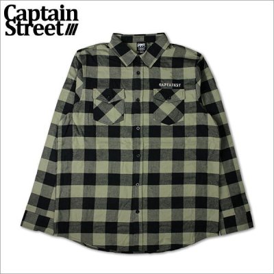 画像1: 【送料無料】CAPTAIN STREET CAPTAINST CHECK L/S シャツ OLIVE キャプテンストリート