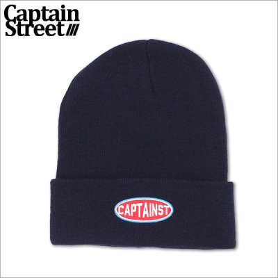 画像1: CAPTAIN STREET Oval Logo ニットキャップ NAVY キャプテンストリート