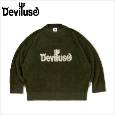 画像1: 【送料無料】Deviluse デビルユース Mohair Logo Knit OLIVE