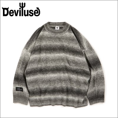 画像1: 【送料無料】Deviluse デビルユース Border Knit Crewneck BLACK