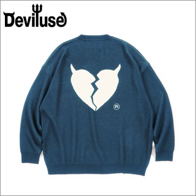 画像1: 【送料無料】Deviluse デビルユース Heartaches Knit Crewneck NAVY