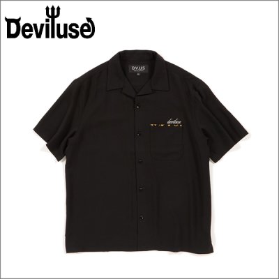 画像1: 【送料無料】Deviluse デビルユース Leopard Open Collar S/Sシャツ BLACK