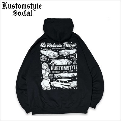 画像1: 【送料無料】KUSTOMSTYLExUSVERSUSTHEM COLLABORATION プルオーバーパーカー BLACK