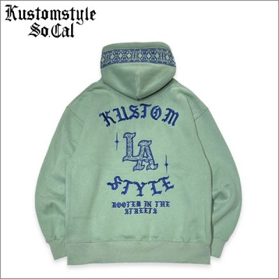 画像1: 【送料無料】KustomStyle カスタムスタイル LA BANDANA プルオーバーパーカー WILLOW GREEN