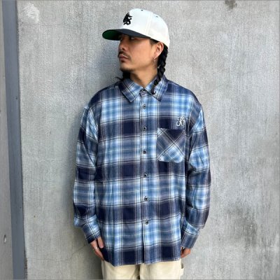 画像2: 【送料無料】KustomStyle カスタムスタイル STARLITE L/Sチェックシャツ BLUE/NAVY