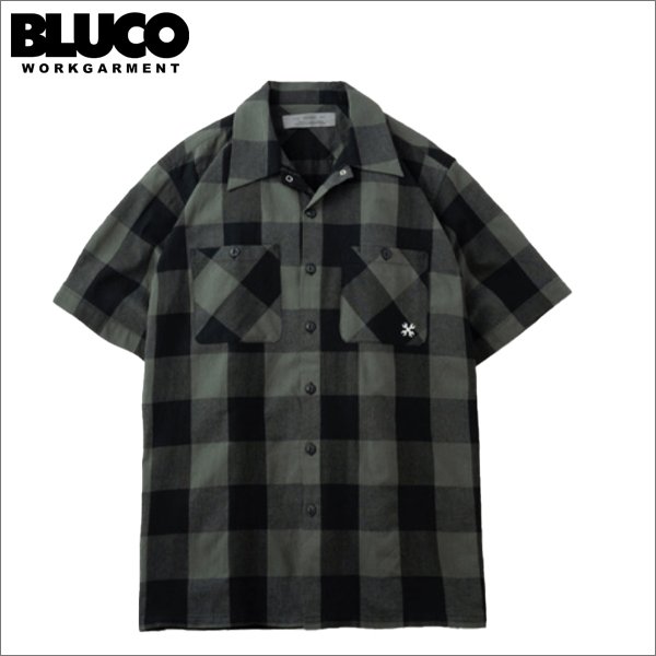 画像1: 【送料無料】BLUCO ブルコ BUFFALO CHECK WORK SHIRT S/S MOSS GREEN (1)