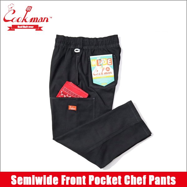 画像1: 【送料無料】COOKMAN クックマン Semiwide Chef パンツ Front Pocket Duck Canvas BLACK (1)