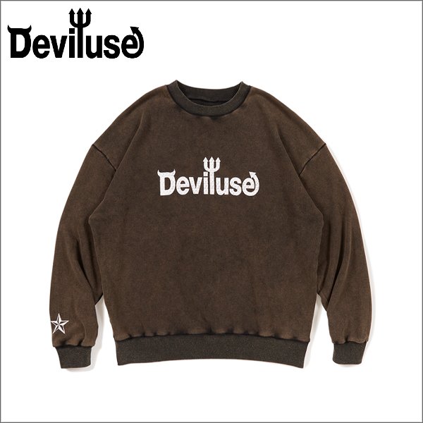 画像1: 【送料無料】Deviluse デビルユース Logo クルーネックスウェット BLACK (1)